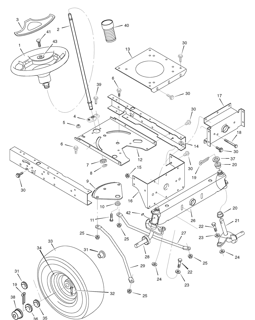 Steering Diagram and Parts List for 385002X50C 2007 Briggs and Stratton Lawn Tractor